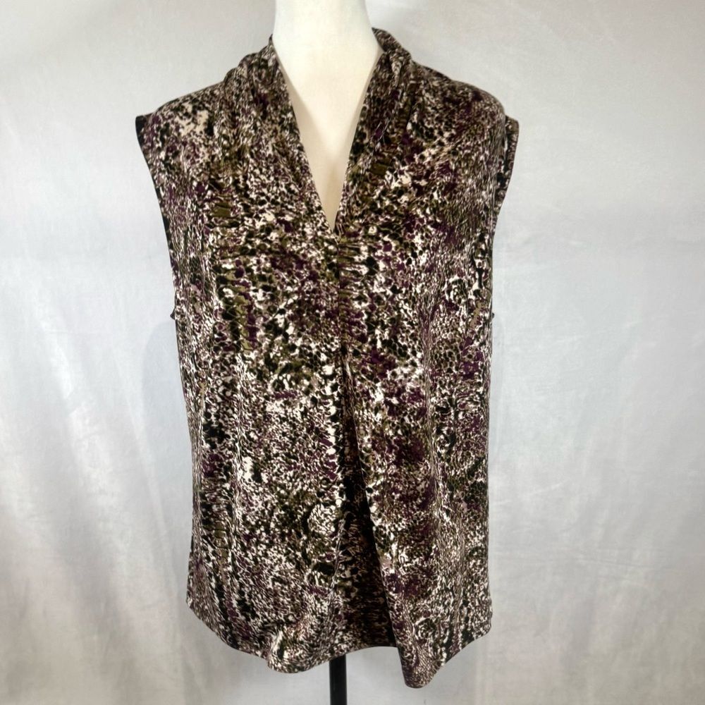 Jones Studio army green and purple abstract print neck top size 16W